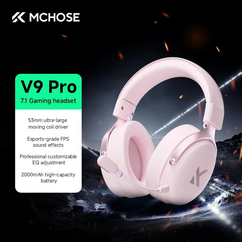 MCHOSE V9 Pro Gaming Headset – Bluetooth Wireless PC Gamer Headphones with Microphone, 7.1 Surround Sound & Low Latency
