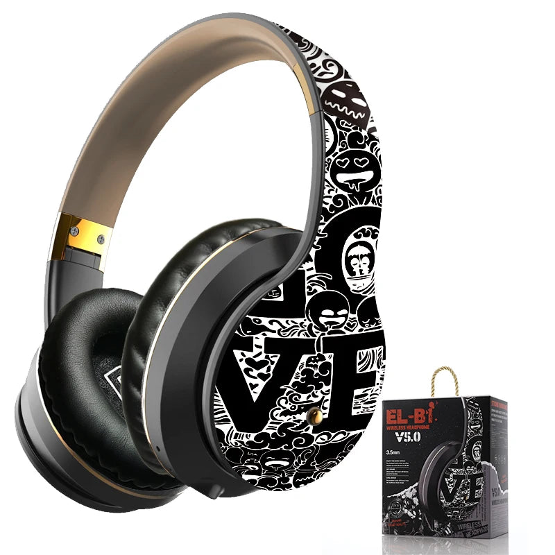 Wireless Bluetooth 5.0 Over-Ear Headphones – Graffiti Foldable Headset with Mic, Hi-Fi Stereo & Free Shipping