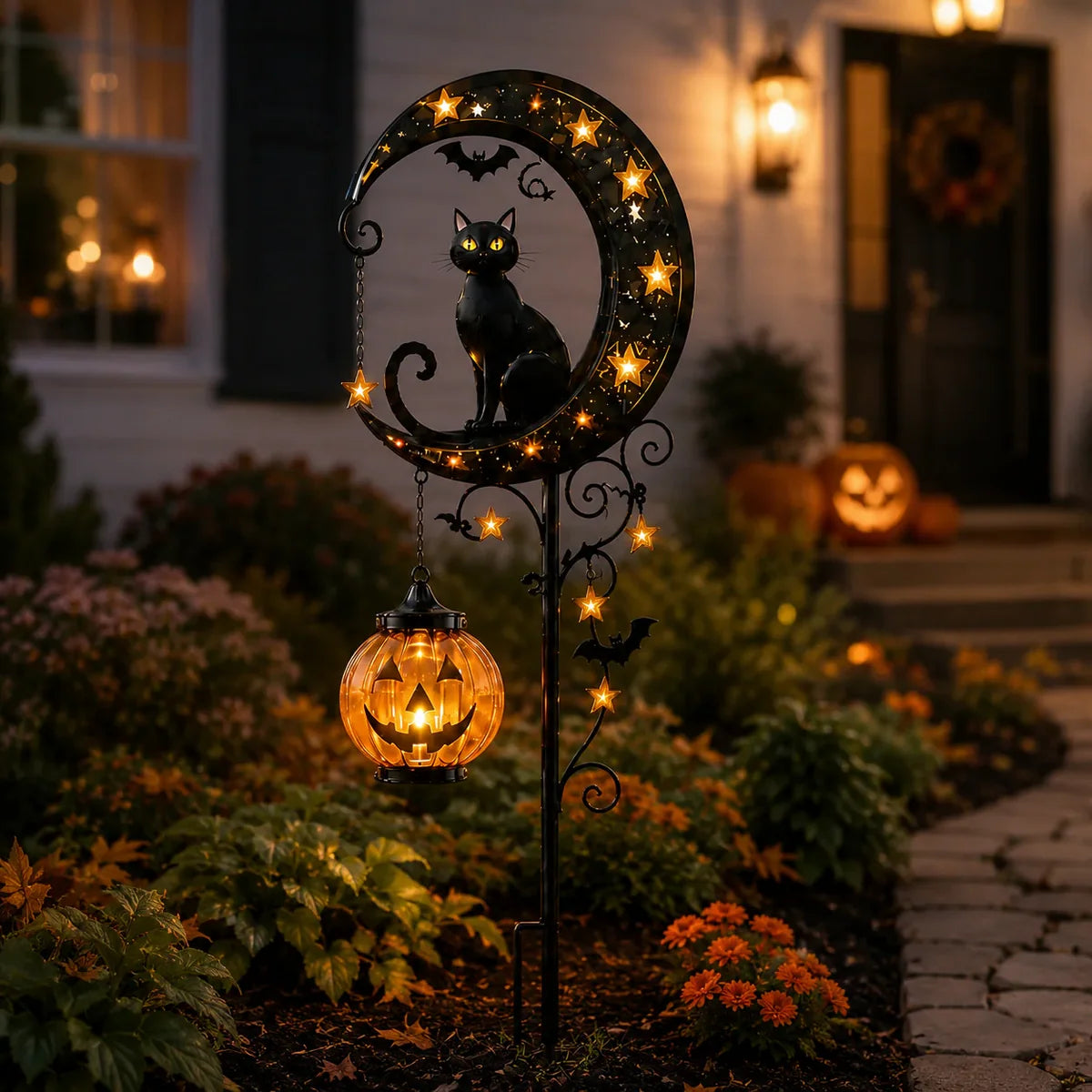 Black Cat Moon Solar Garden Light