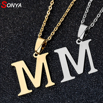 SONYA  A To Z Stainless Steel 26 Letters Initial Necklace For Women Alphabet Necklaces Pendants Friends Family Gifts Necklace