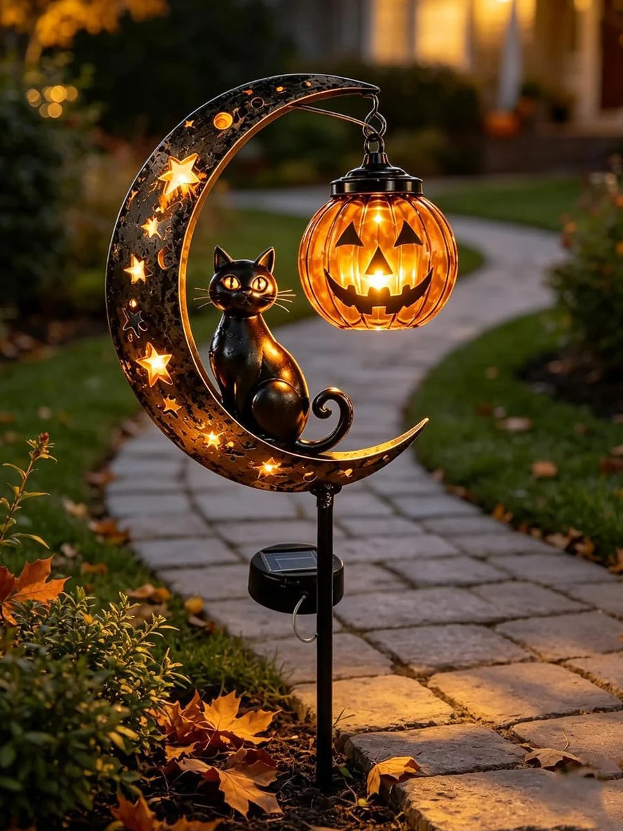 Black Cat Moon Solar Garden Light