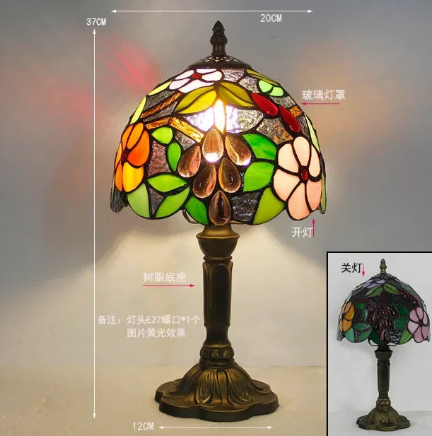 Vintage Stained Glass Table Lamp – 8 Inch French Rose Bedside Reading Lamp for Bedroom, Living Room & Office