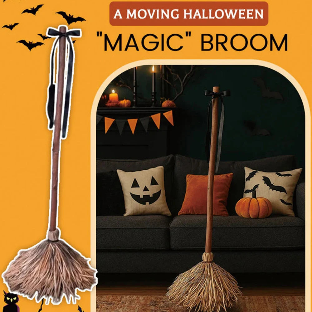 Animated Witch Broom Halloween Decor