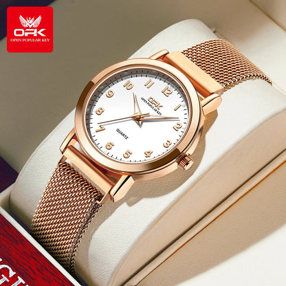 Elegant Women’s Quartz Watch – Stainless Steel Mesh Strap with Free Shipping