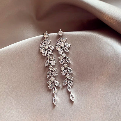 Romantic Sparkling Leaf Drop Earrings