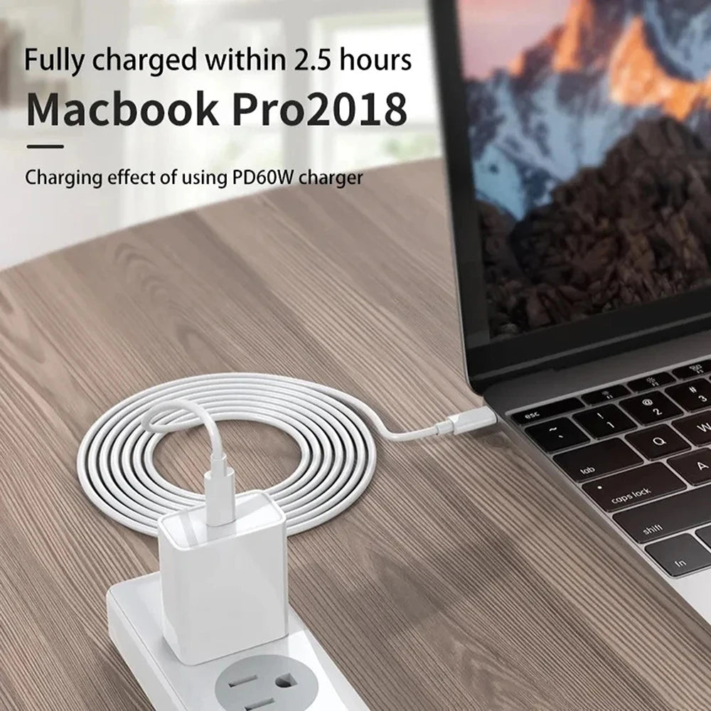 60W USB-C to USB-C Fast Charging Cable – PD Type-C Data Cable for iPhone 15, Samsung, Huawei & Xiaomi