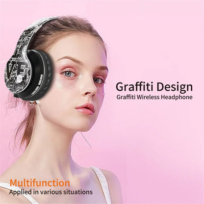Wireless Bluetooth 5.0 Over-Ear Headphones – Graffiti Foldable Headset with Mic, Hi-Fi Stereo & Free Shipping