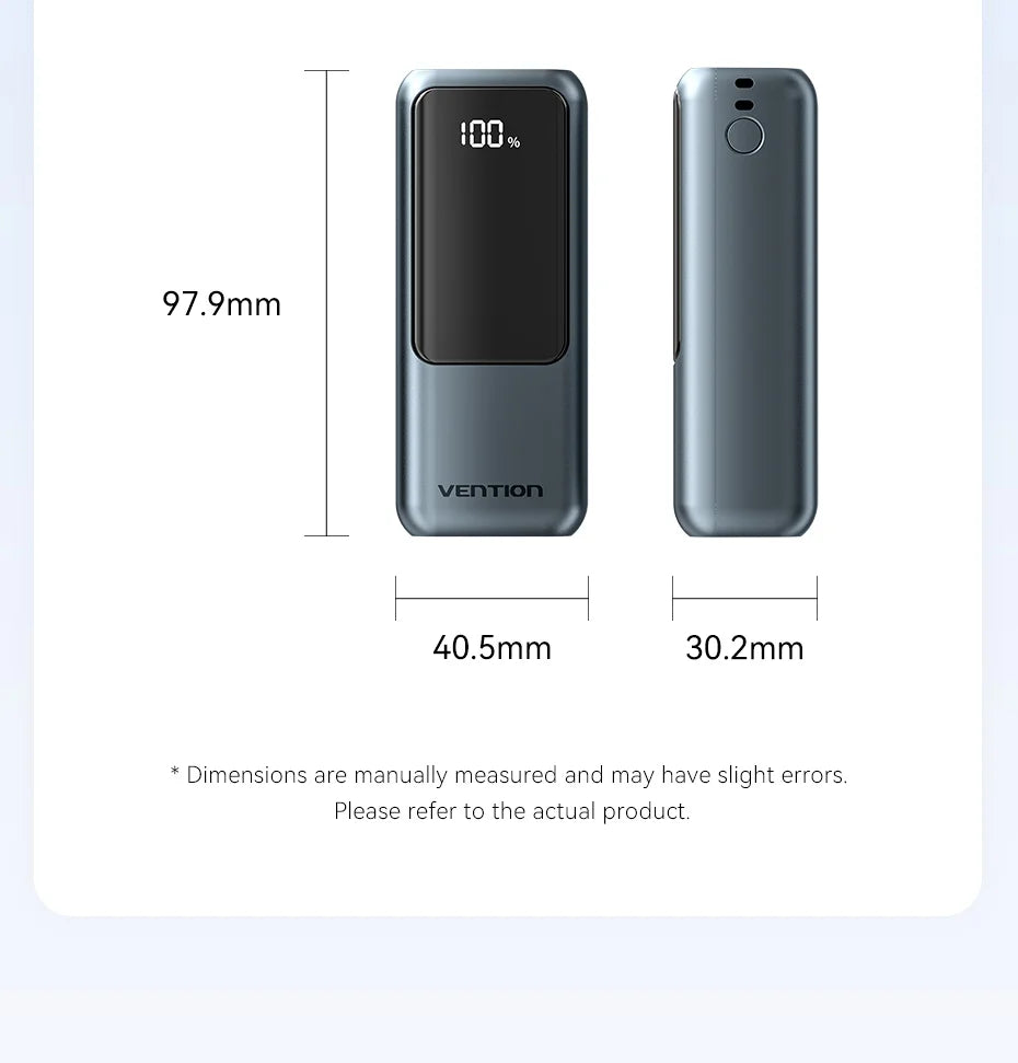 Vention 10000mAh Mini Power Bank – 22.5W Fast Charging Portable Charger with Built-in USB-C Cable & Free Shipping