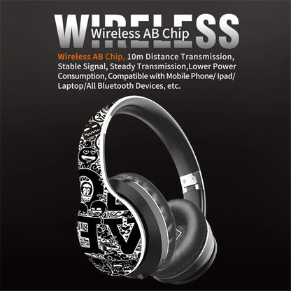 Wireless Bluetooth 5.0 Over-Ear Headphones – Graffiti Foldable Headset with Mic, Hi-Fi Stereo & Free Shipping