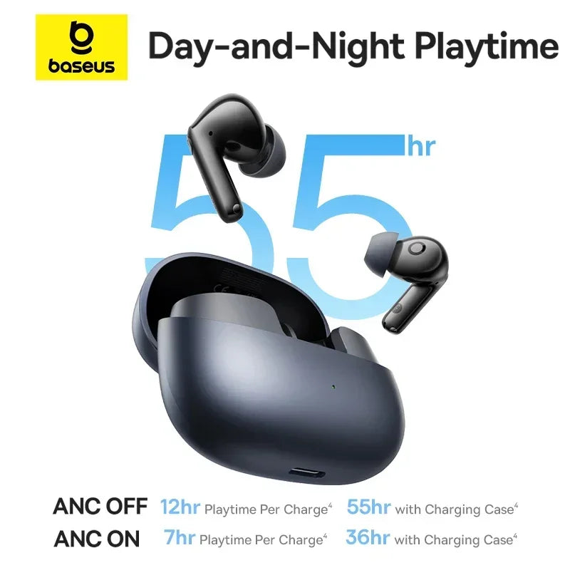 Baseus EP10 Pro ANC Wireless Earbuds – Bluetooth 6.0 Hi-Res Earphones with 50dB Noise Cancelling & 55H Playtime