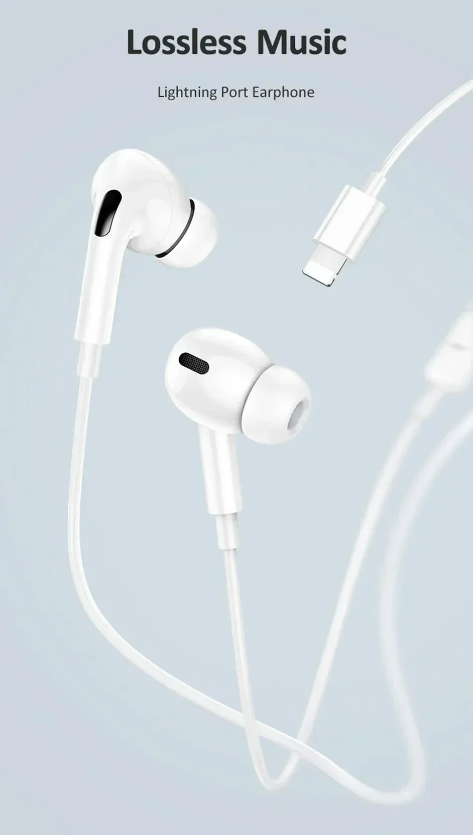 Lightning Wired Earphones with Microphone – In-Ear Stereo Headphones Compatible with iPhone, iPad & iPod