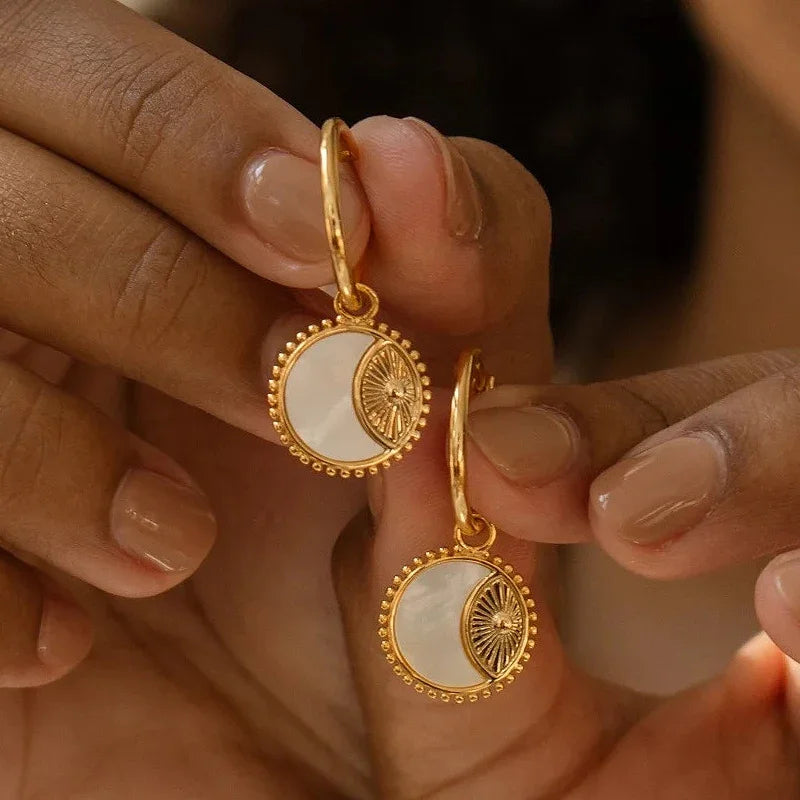Sun & Moon Shell Hoop Earrings