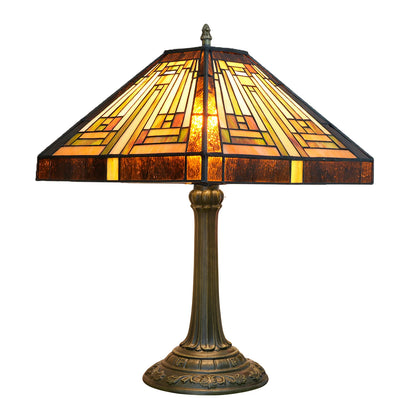 Amber Brown Stained Glass Table Lamp – Retro Mission Style Desk Lamp for Bedroom, Living Room & Office