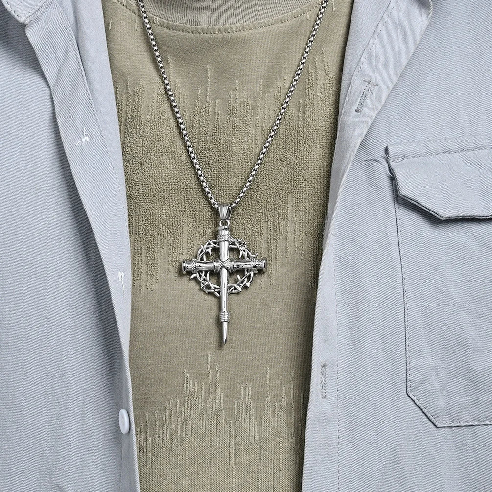 Thorn Wreath Cross Necklace