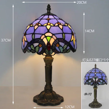 Vintage Stained Glass Table Lamp – 8 Inch French Rose Bedside Reading Lamp for Bedroom, Living Room & Office