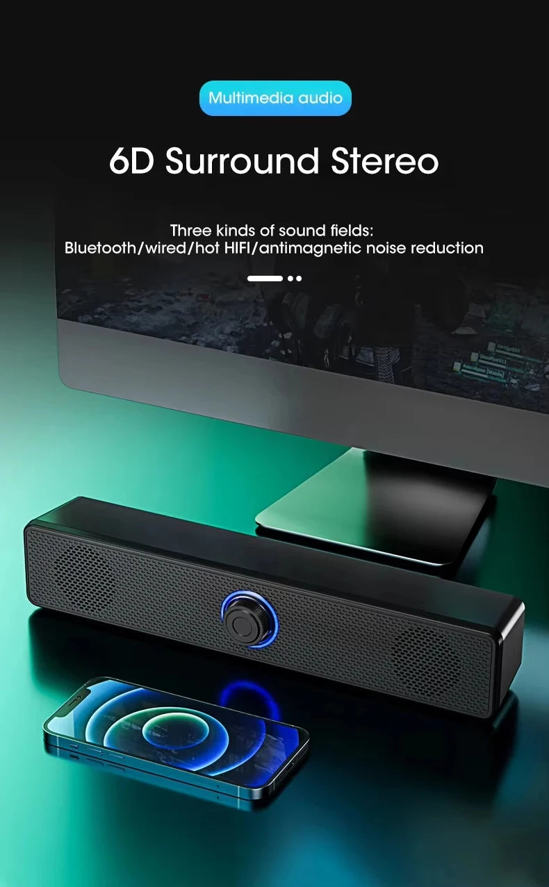USB Powered PC Soundbar – Wired & Wireless Bluetooth Speaker for Laptop, TV, Gaming & Home Theater with Free Shipping