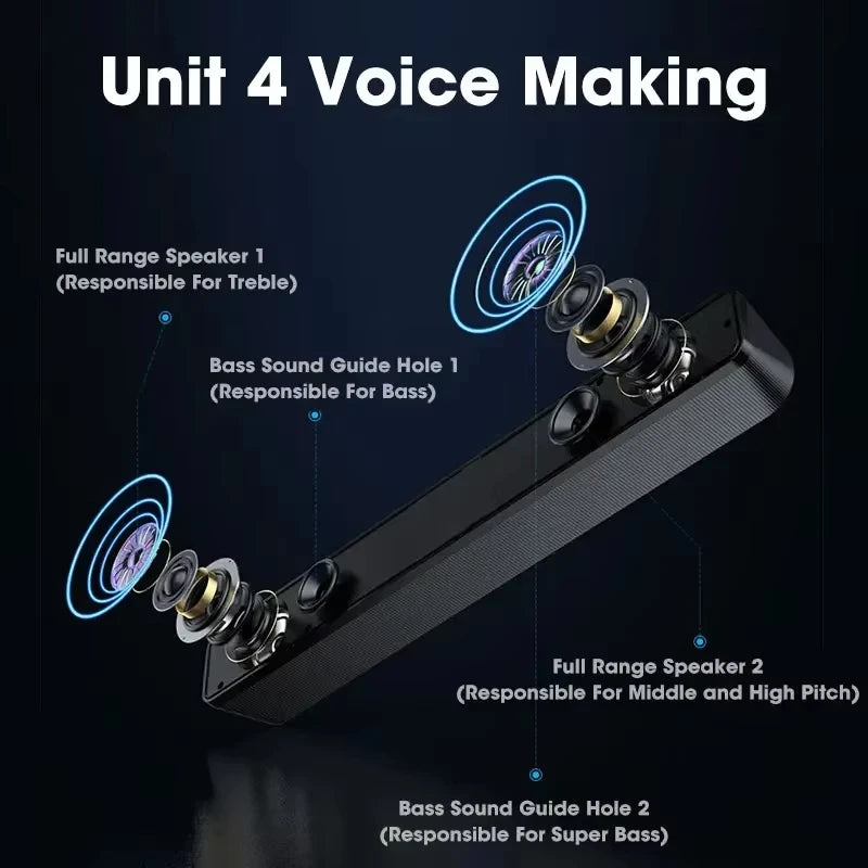 USB Powered PC Soundbar – Wired & Wireless Bluetooth Speaker for Laptop, TV, Gaming & Home Theater with Free Shipping