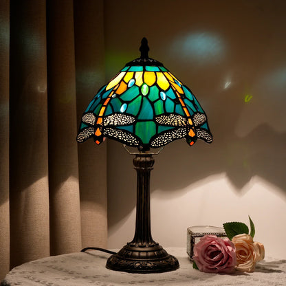 Vintage Stained Glass Table Lamp – 8 Inch French Rose Bedside Reading Lamp for Bedroom, Living Room & Office