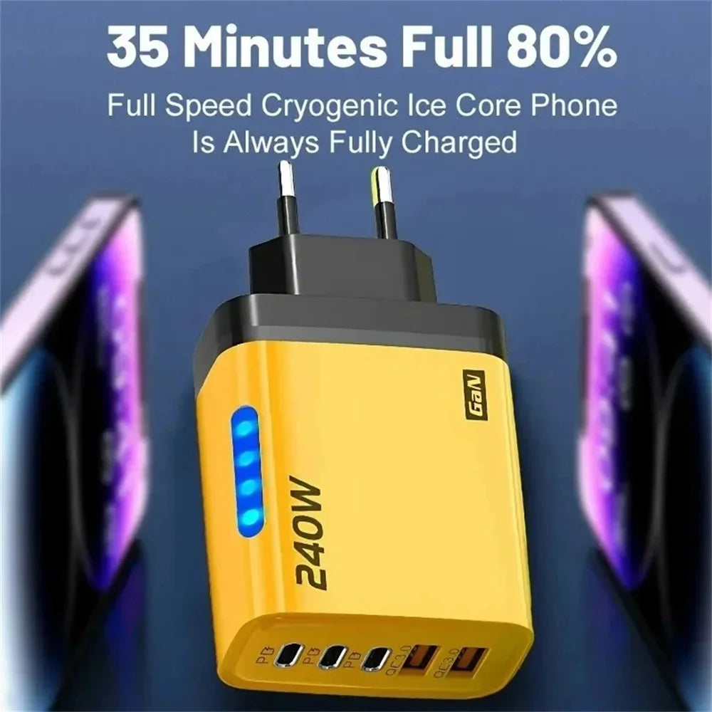 240W GaN USB-C Fast Charger – 5-in-1 Multi-Port Wall Charger for iPhone, Samsung, Xiaomi, Laptop & Tablet