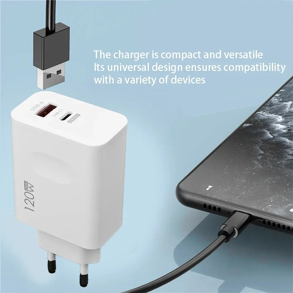 120W USB-C Fast Charger with PD Cable – Quick Charge Wall Adapter for iPhone, Samsung, Xiaomi, OnePlus & Huawei