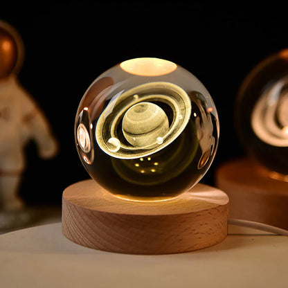 6cm 3D Crystal Ball Decoration 2026 Astronomy Solar System Planets Moon Astronaut LED Balls Home Snow Glass Globe Decorations