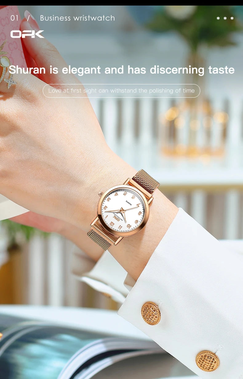 Elegant Women’s Quartz Watch – Stainless Steel Mesh Strap with Free Shipping