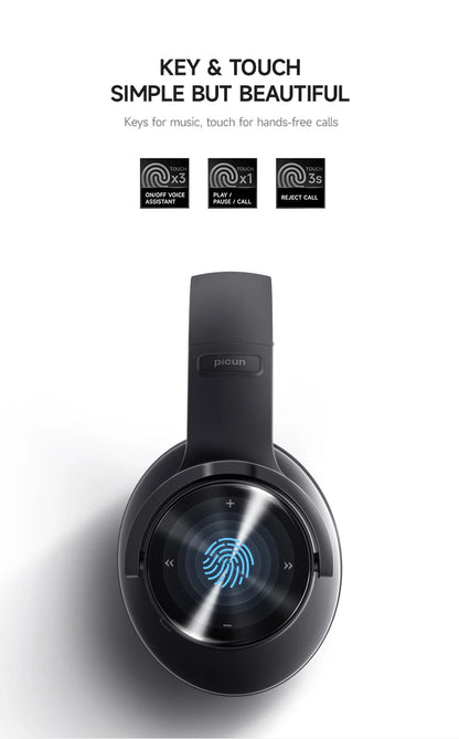 Picun B8 Bluetooth Headphones – 120H Playtime Wireless Over-Ear Headset with Low Latency & Hands-Free Calls