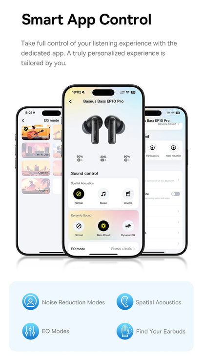 Baseus EP10 Pro ANC Wireless Earbuds – Bluetooth 6.0 Hi-Res Earphones with 50dB Noise Cancelling & 55H Playtime