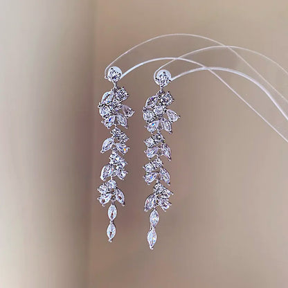 Romantic Sparkling Leaf Drop Earrings
