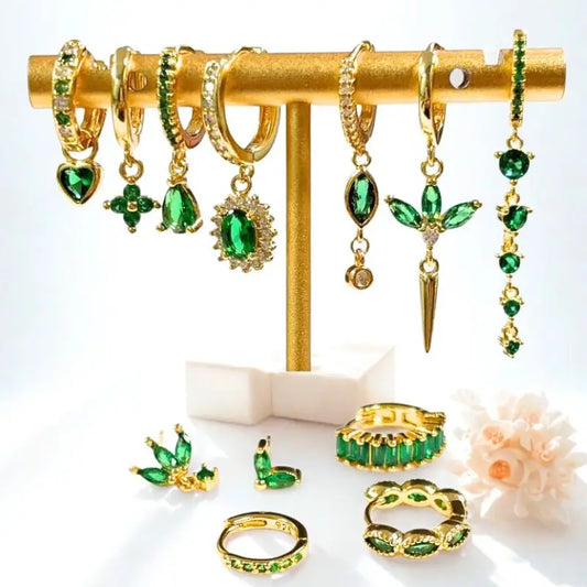 Green Zircon Gold-Tone Earrings
