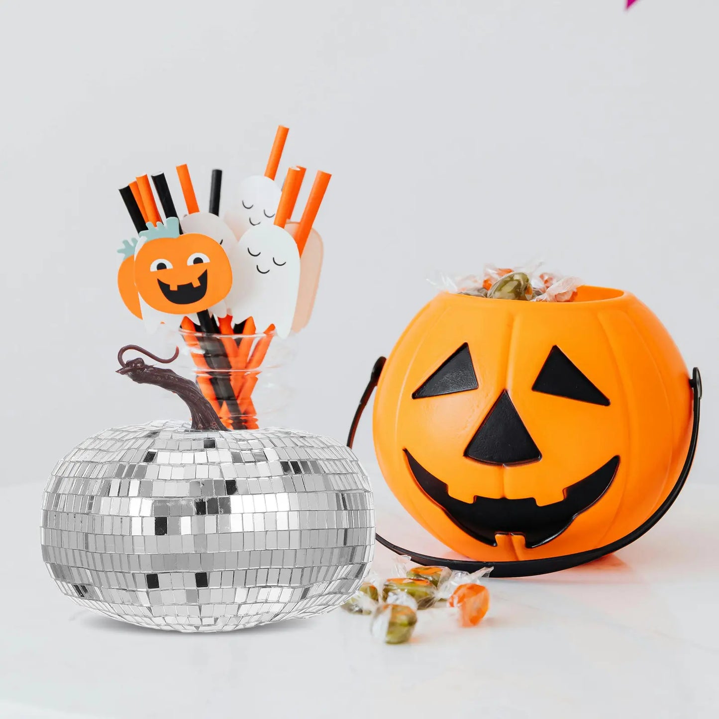 Silver Mirrored Pumpkin Disco Ball Halloween Decor