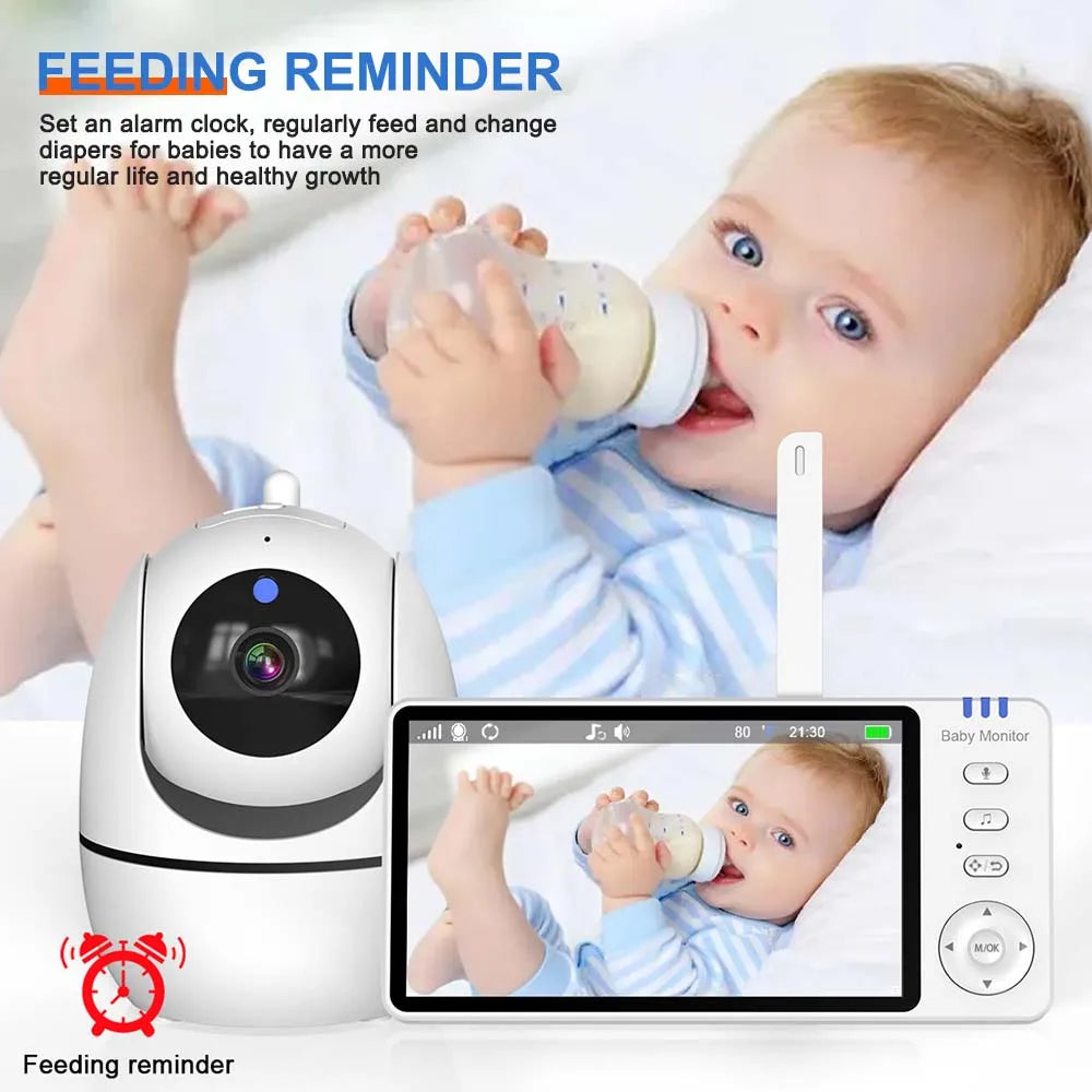 5 Inch Video Baby Monitor with Camera – PTZ Zoom Babyphone with Temperature Sensor, Lullaby & Free Shipping