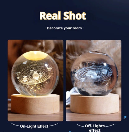 6cm 3D Crystal Ball Decoration 2026 Astronomy Solar System Planets Moon Astronaut LED Balls Home Snow Glass Globe Decorations