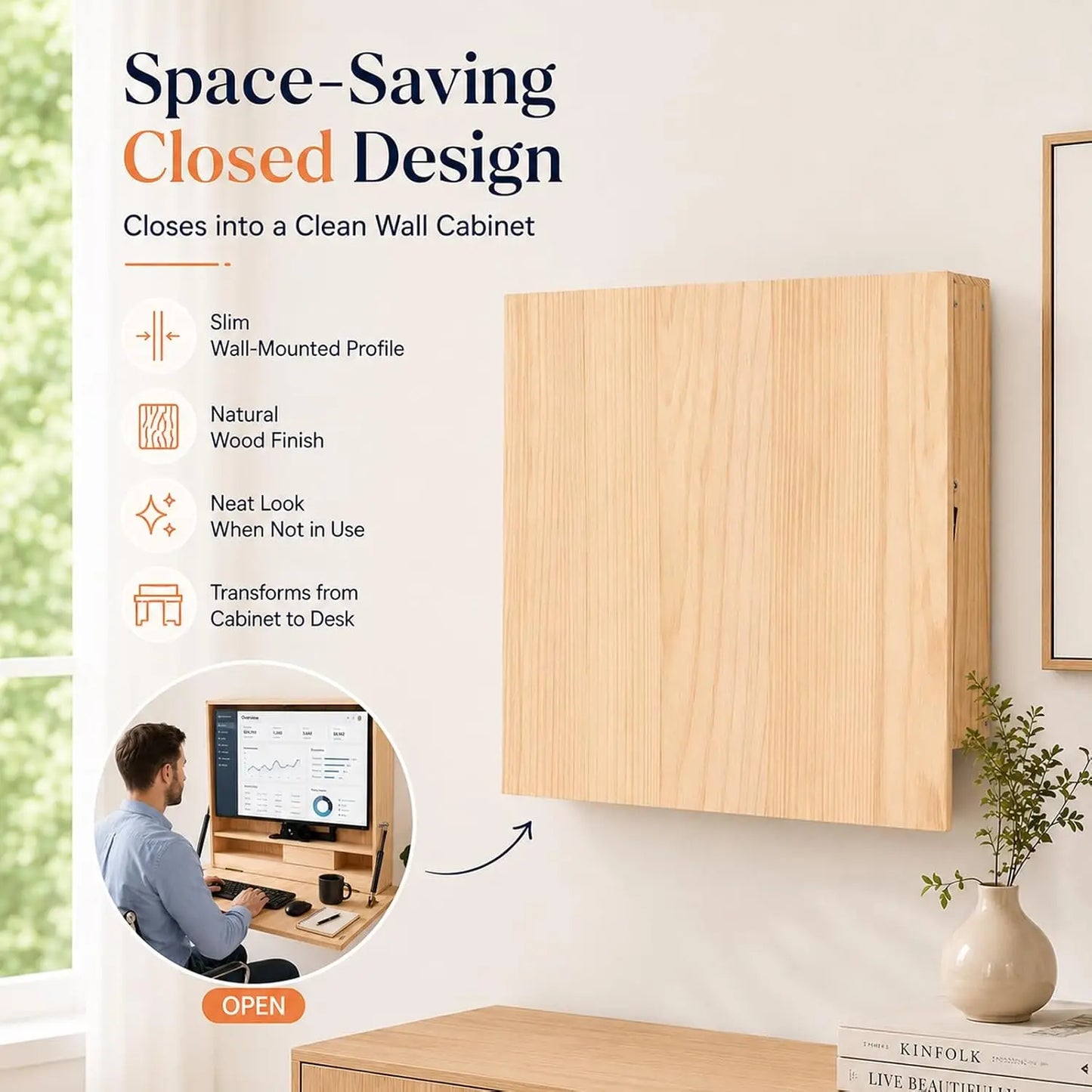 Wall Mounted Folding Desk with Storage & Monitor Mount