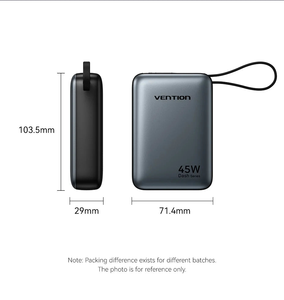 Vention 45W Power Bank – 20000mAh Portable Fast Charger with USB-C Cable for iPhone, Samsung & Xiaomi