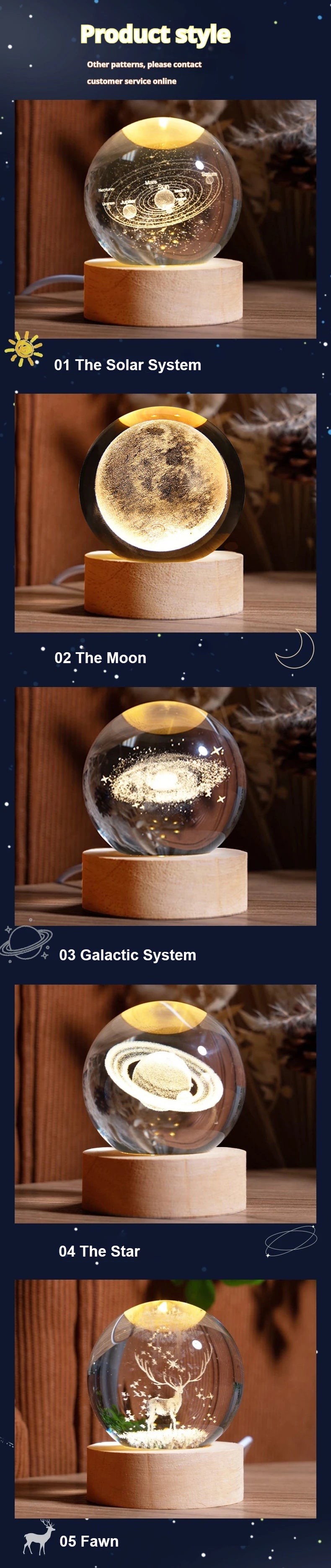 6cm 3D Crystal Ball Decoration 2026 Astronomy Solar System Planets Moon Astronaut LED Balls Home Snow Glass Globe Decorations