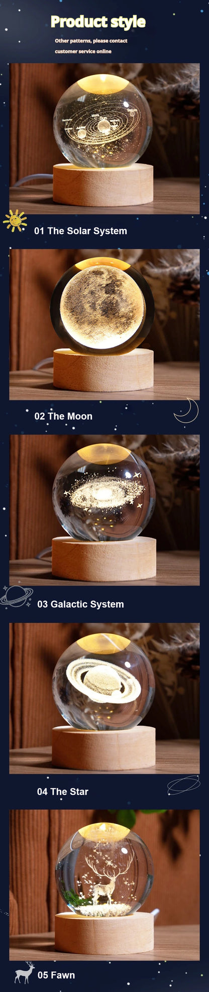 6cm 3D Crystal Ball Decoration 2026 Astronomy Solar System Planets Moon Astronaut LED Balls Home Snow Glass Globe Decorations