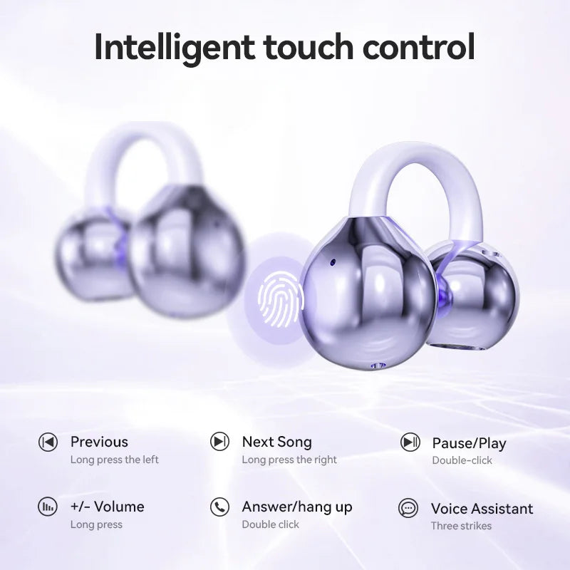 Open Ear Clip Wireless Earbuds – Bluetooth 5.4 ENC Noise Cancelling Headphones with Mic for iOS & Android