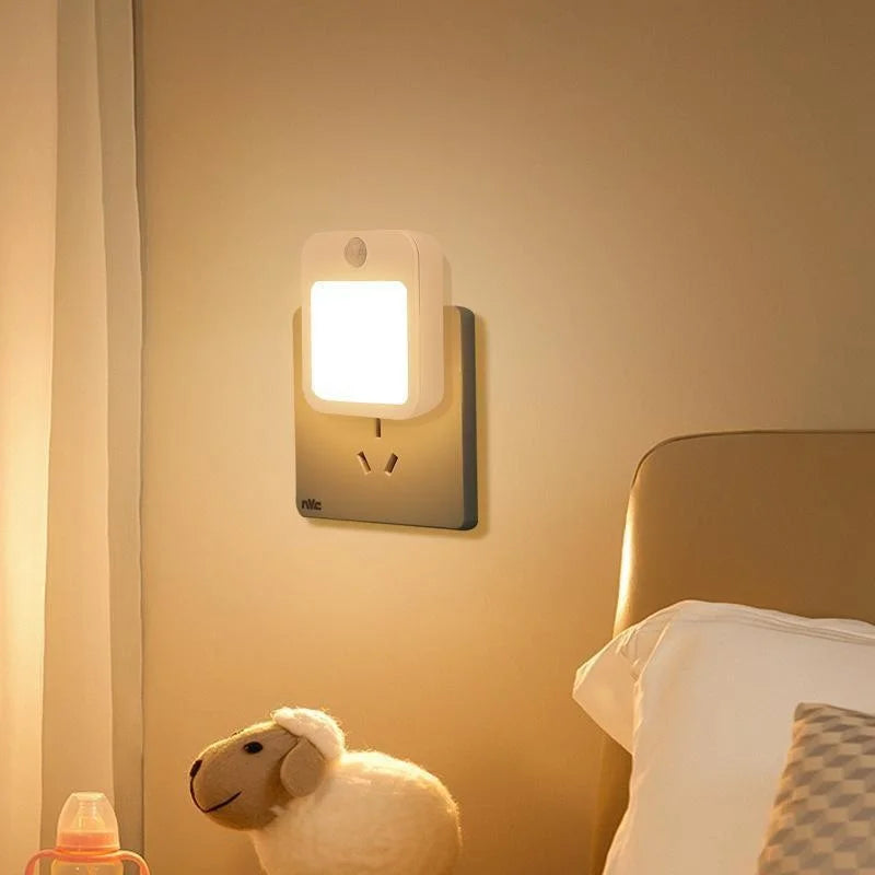 Plug-in LED Night Light with Motion Sensor – Adjustable Brightness Wall Lamp for Bedroom, Hallway & Bathroom