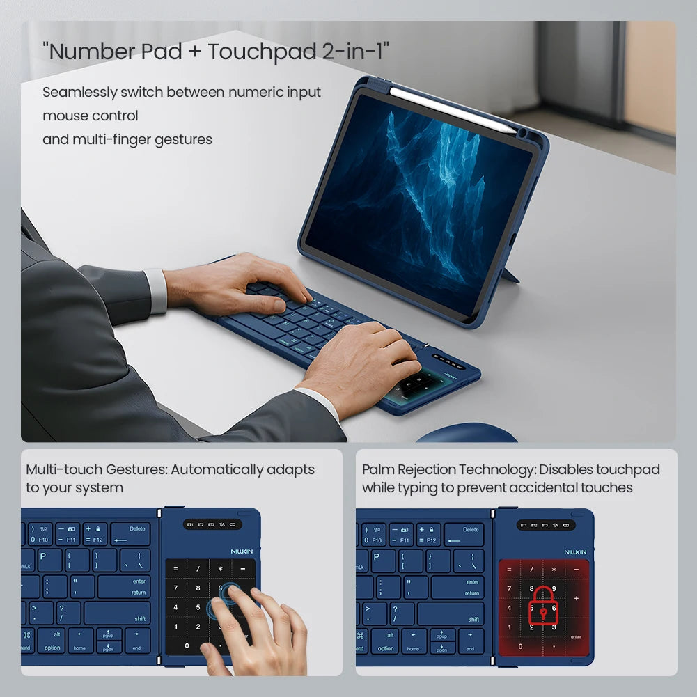 Foldable Bluetooth Keyboard with Touchpad for iPad, Tablet & Laptop