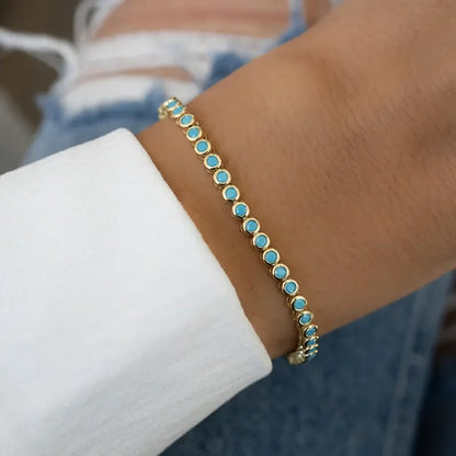 Turquoise CZ Gold-Plated Tennis Bracelet for Women