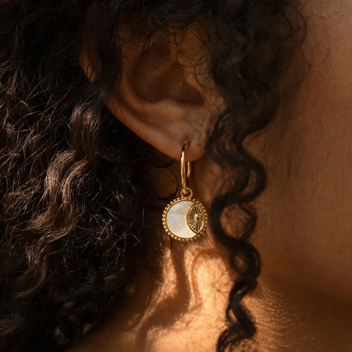 Sun & Moon Shell Hoop Earrings