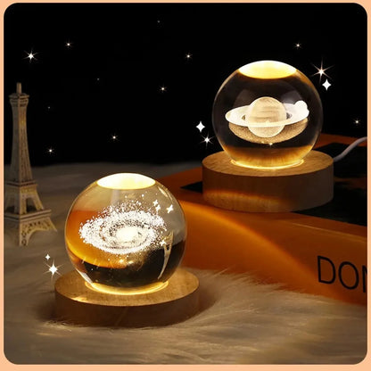 6cm 3D Crystal Ball Decoration 2026 Astronomy Solar System Planets Moon Astronaut LED Balls Home Snow Glass Globe Decorations