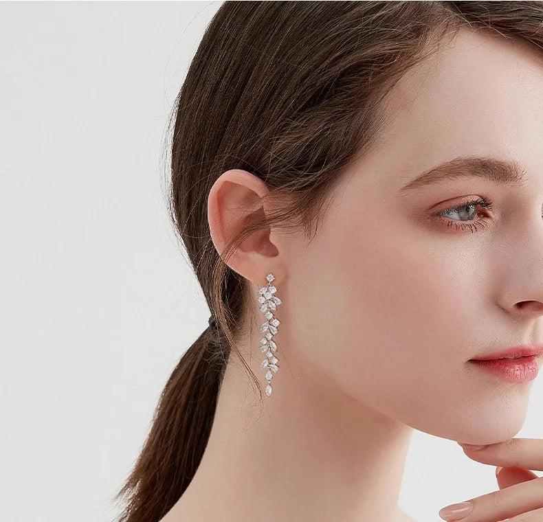 Romantic Sparkling Leaf Drop Earrings