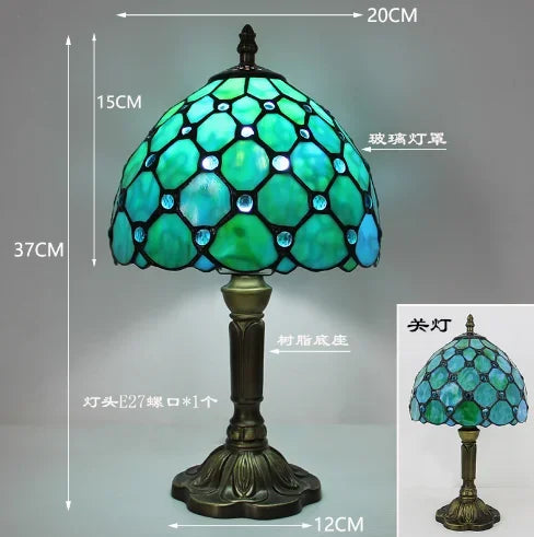 Vintage Stained Glass Table Lamp – 8 Inch French Rose Bedside Reading Lamp for Bedroom, Living Room & Office