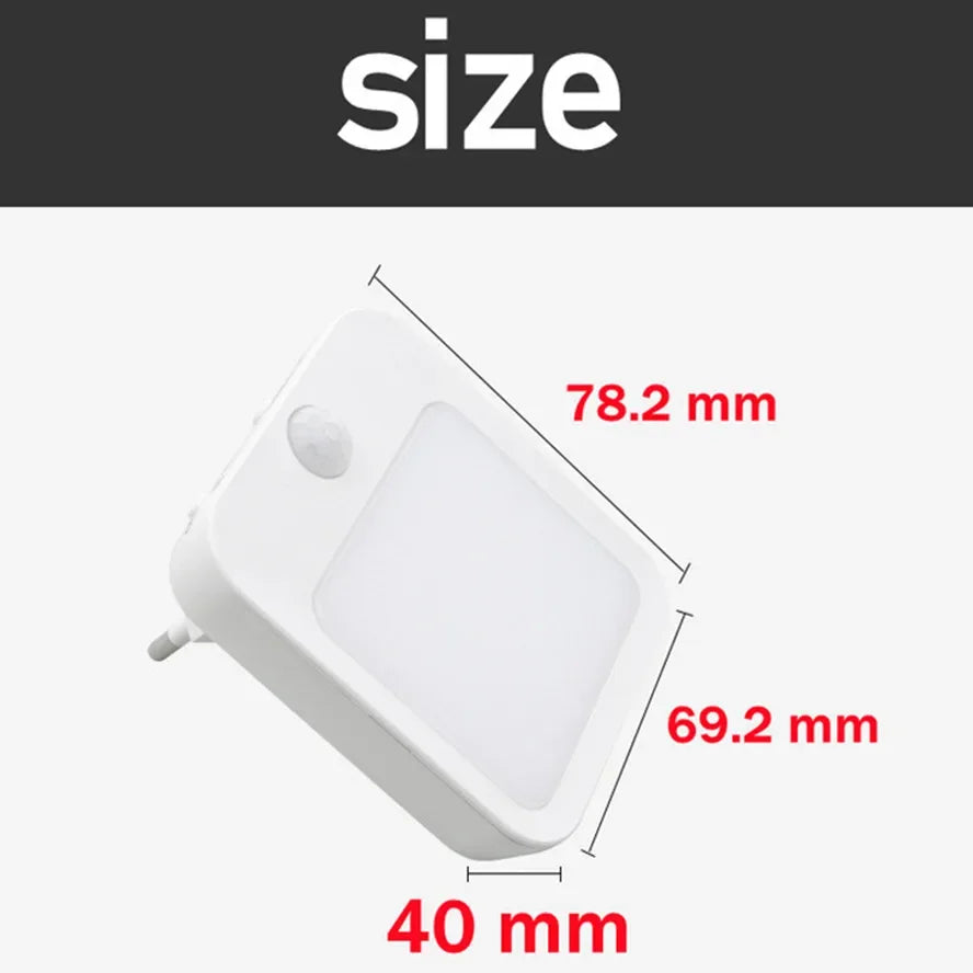 Plug-in LED Night Light with Motion Sensor – Adjustable Brightness Wall Lamp for Bedroom, Hallway & Bathroom