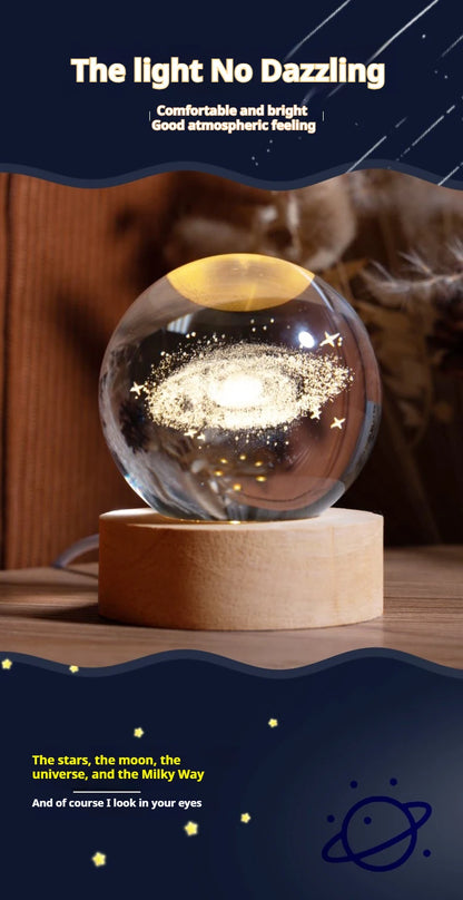 6cm 3D Crystal Ball Decoration 2026 Astronomy Solar System Planets Moon Astronaut LED Balls Home Snow Glass Globe Decorations