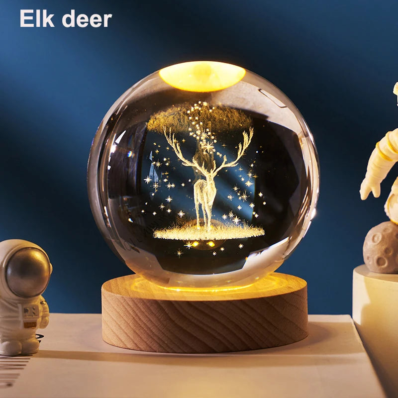 6cm 3D Crystal Ball Decoration 2026 Astronomy Solar System Planets Moon Astronaut LED Balls Home Snow Glass Globe Decorations