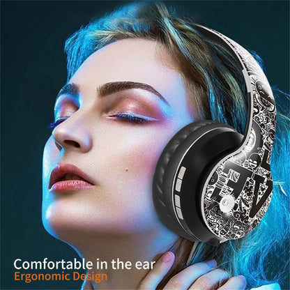 Wireless Bluetooth 5.0 Over-Ear Headphones – Graffiti Foldable Headset with Mic, Hi-Fi Stereo & Free Shipping