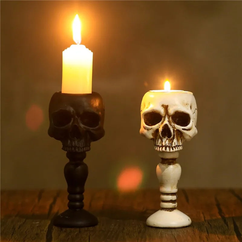 Gothic Skull Resin Candle Holder